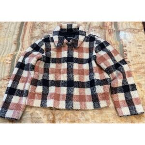 Madewell Womens Hazlewood Sherpa Jacket Multicolor Check Faux Fur Outdoor Size M